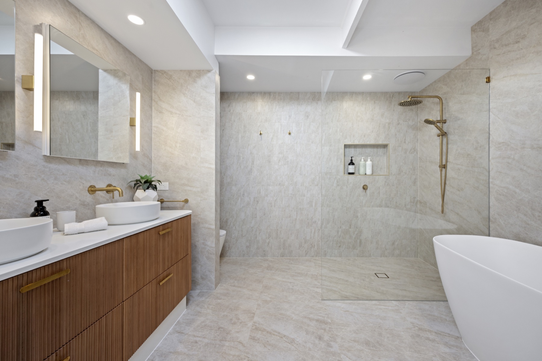 After: Double Vanity, Walk-In Shower & Freestanding Bath